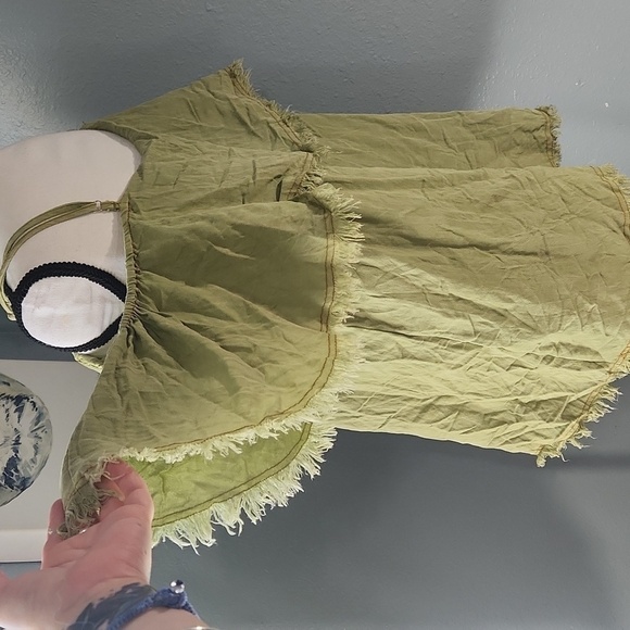 Green Sage Umgee Boho Frayed Blouse - Picture 6 of 8